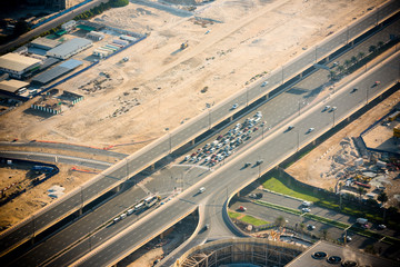 Top view of highway interchange in Dubai