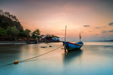 fishing boat Sunset seaside Thailand.