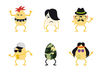 Funny eggs in disguise icon set cartoon character vector. Easter eggs icon set isolated on a white background. Cheerful characters Easter eggs