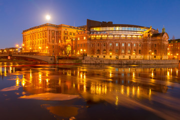 Swedish parliament at night