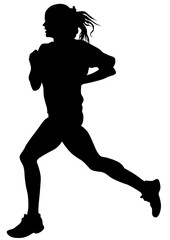 Woman athletes on running race on white background