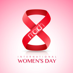 Creative text with ribbon for International Women's Day.