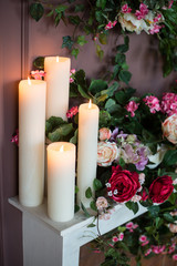 candles to fireplace in the flowers burgundy interior