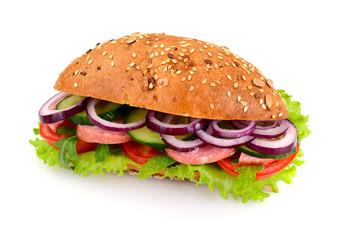 Healthy eating: Fresh sandwich with lettuce, tomato and onion.