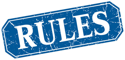 rules blue square vintage grunge isolated sign