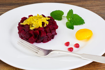 Beet Tartare with Fried Egg Yolk
