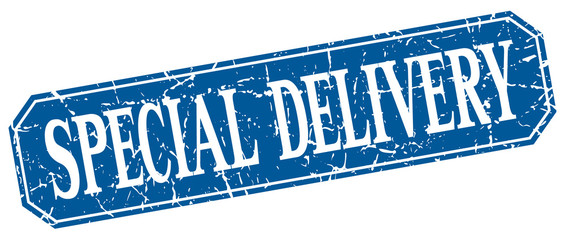 special delivery blue square vintage grunge isolated sign