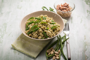cold rice salad with tuna greenbeans almond and mint