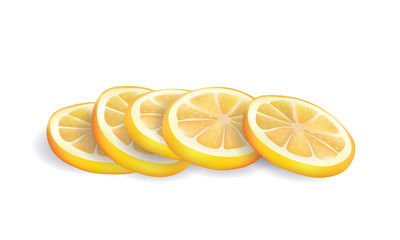 Vector Illustration of Realistic Yellow Fresh Lemon Slices Isolated on White background