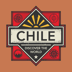 Stamp or vintage emblem with text Chile, Discover the World