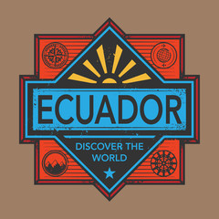 Stamp or vintage emblem with text Ecuador, Discover the World