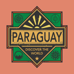 Stamp or vintage emblem with text Paraguay, Discover the World