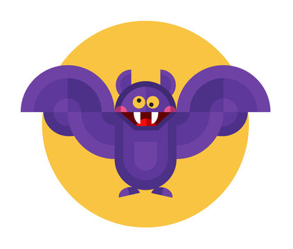 Cute geometric halloween vampire flying bat. Vector flat design stock illustration.