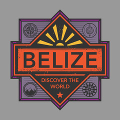 Stamp or vintage emblem with text Belize, Discover the World