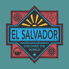 Stamp or vintage emblem with text El Salvador, Discover the Worl
