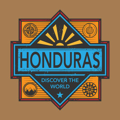 Stamp or vintage emblem with text Honduras, Discover the World