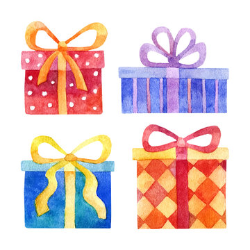 Vector watercolor set of gift boxes