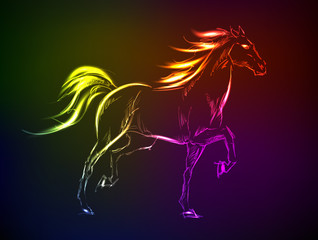 Fototapeta na wymiar Horses. Hand-drawn neon illustration