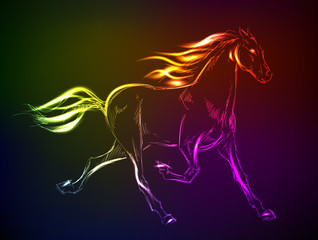 Naklejka na ściany i meble Horses. Hand-drawn neon illustration