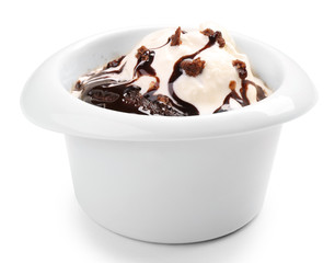 Chocolate lava cake with ice-cream, isolate on white