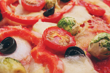Delicious pizza with cheese and vegetables