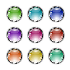 Shiny colorful buttons set  with glass effect 
