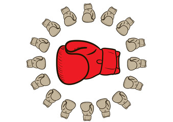 Red boxing glove is surrounded