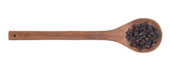 Spice barberry in wooden spoon isolated on white