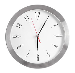 Round wall clock, isolated on white