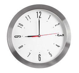 Round wall clock, isolated on white