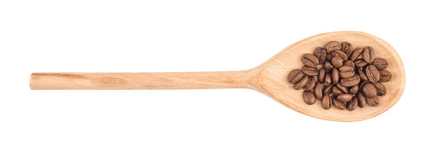 coffee beans in wooden spoon
