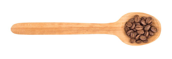 coffee beans in wooden spoon