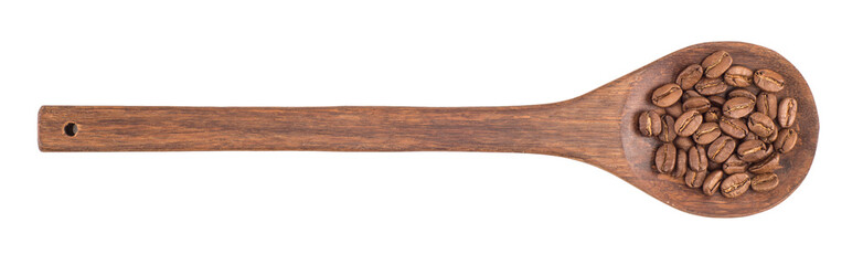 coffee beans in wooden spoon