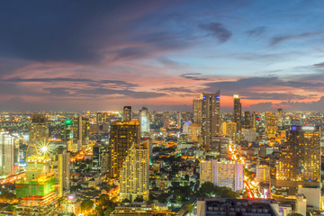 Fototapeta na wymiar Bangkok Cityscape, Business district with high building at twilight time, Bangkok, Thailand