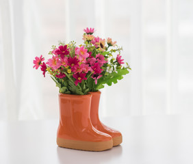 decorations for the garden. boots with flowers