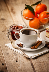 Cup coffee breakfast rustic style