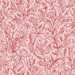 Fototapeta na wymiar Seamless Pattern. Paisley Flowers Illustration Design