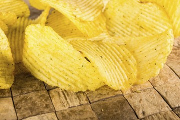 Rippled potato chips. Macro shot.