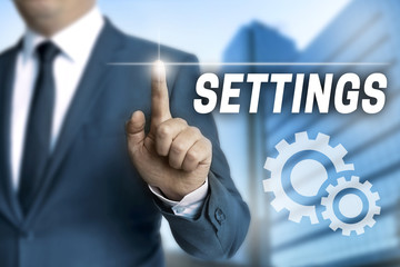 settings touchscreen is operated by businessman