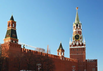 Fototapeta na wymiar Spasskaya and Nabatnaya tower of Moscow Kremlin, Russia