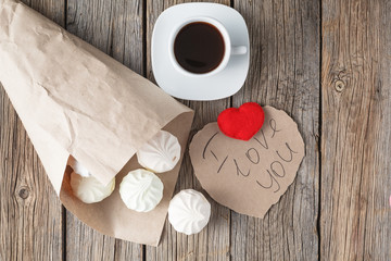 Love symol, red heart and sweets