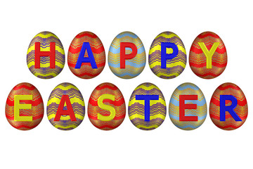 Easter eggs with words happy easter, isolated on white background.
