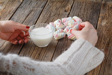 colorful Marshmallow and a glass of milk