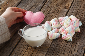 Milk with heart twisted marshmallow for valentine's day