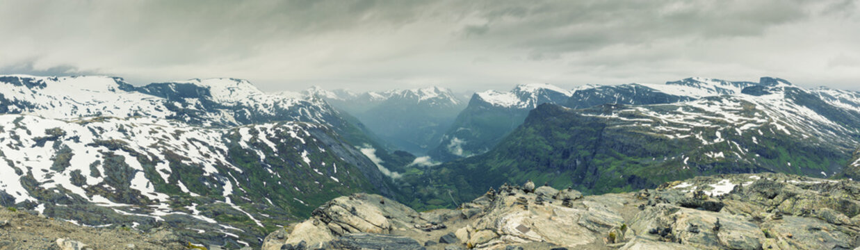 Panoramic View On Norway Mountain Landscape
