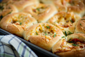 mini pizzas baked stuffed with cheese