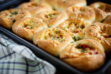 mini pizzas baked stuffed with cheese