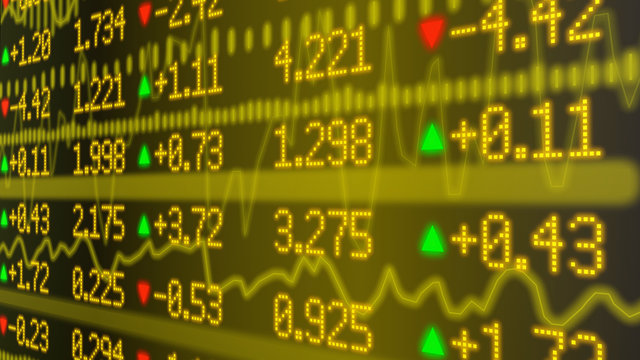 Stock market ticker wall in yellow