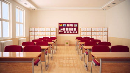 The interior of classroom.
