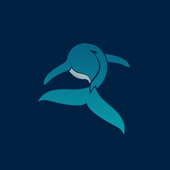 Blue whale floating away logo sign on dark background vector ill